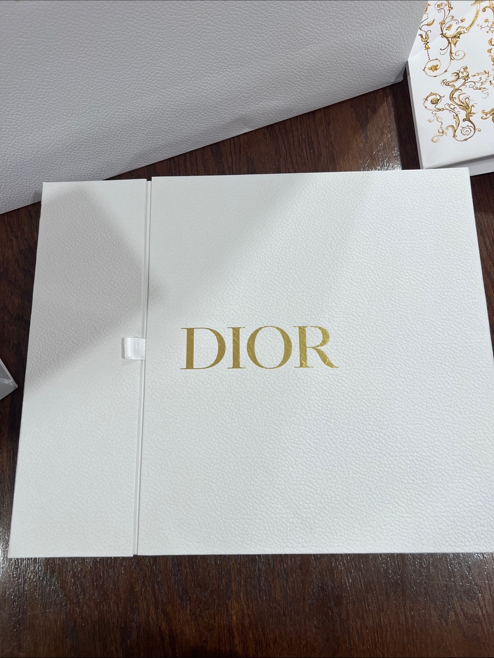 Dior White Box with Gold Logo and tissue paper